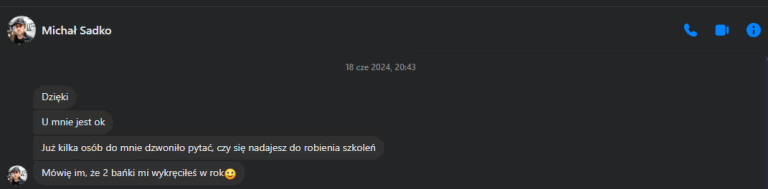 Wiadomość od Michała Sadko - 2 bańki wykręcone w rok